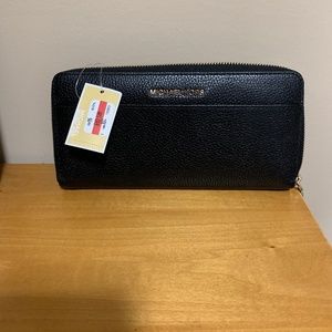 Black MK Leather Wallet that Zips - NEVER USED